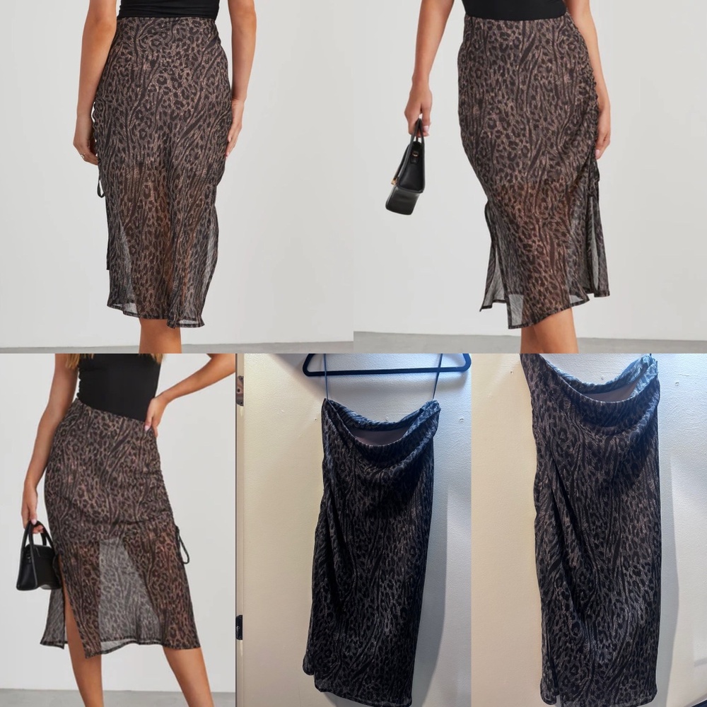 Vici ruched leopard print midi skirt